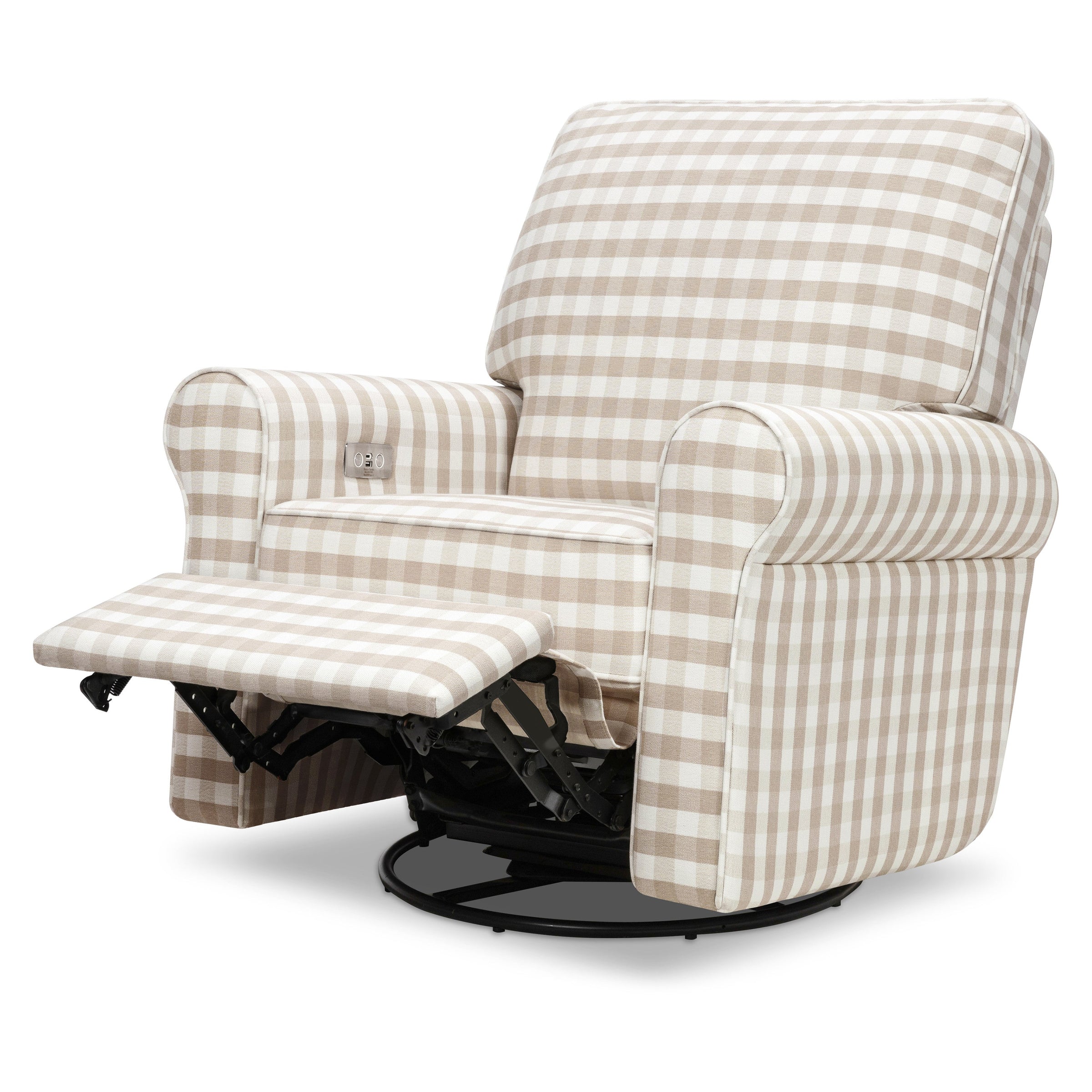 B17787TGH,Monroe Pillowback Power Recliner in Tan Gingham