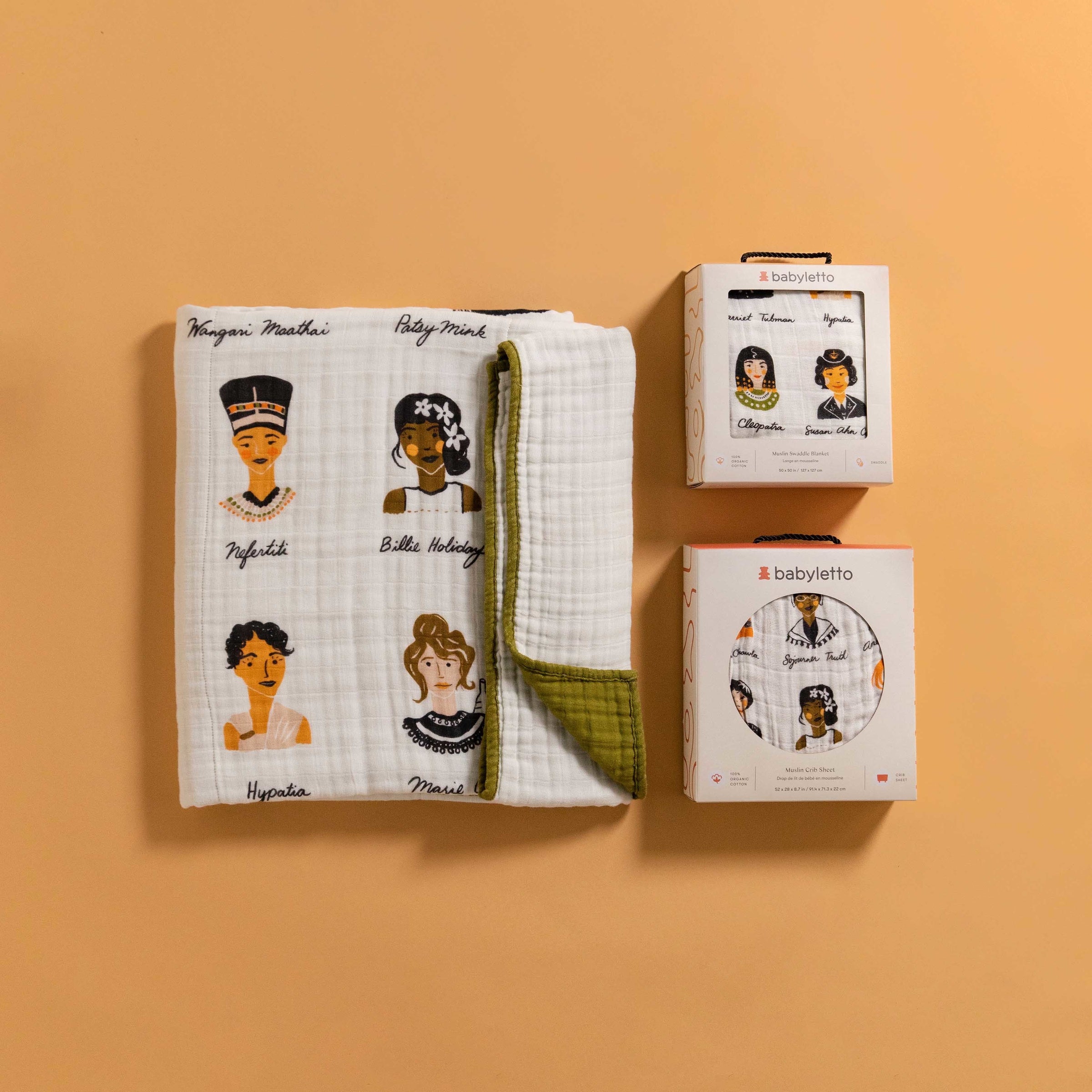 T28435,Women In History Muslin Crib Sheet in GOTS Certified Organic Cotton