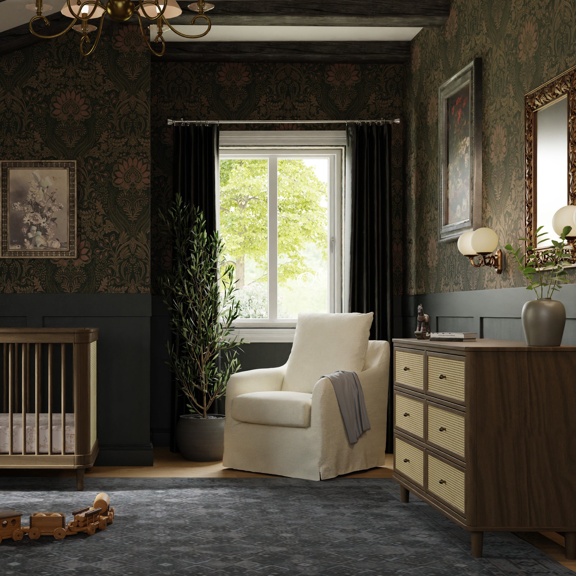 M23716NLBC,Marin with Cane 6 Drawer Assembled Dresser in Natural Walnut and Blonde Cane