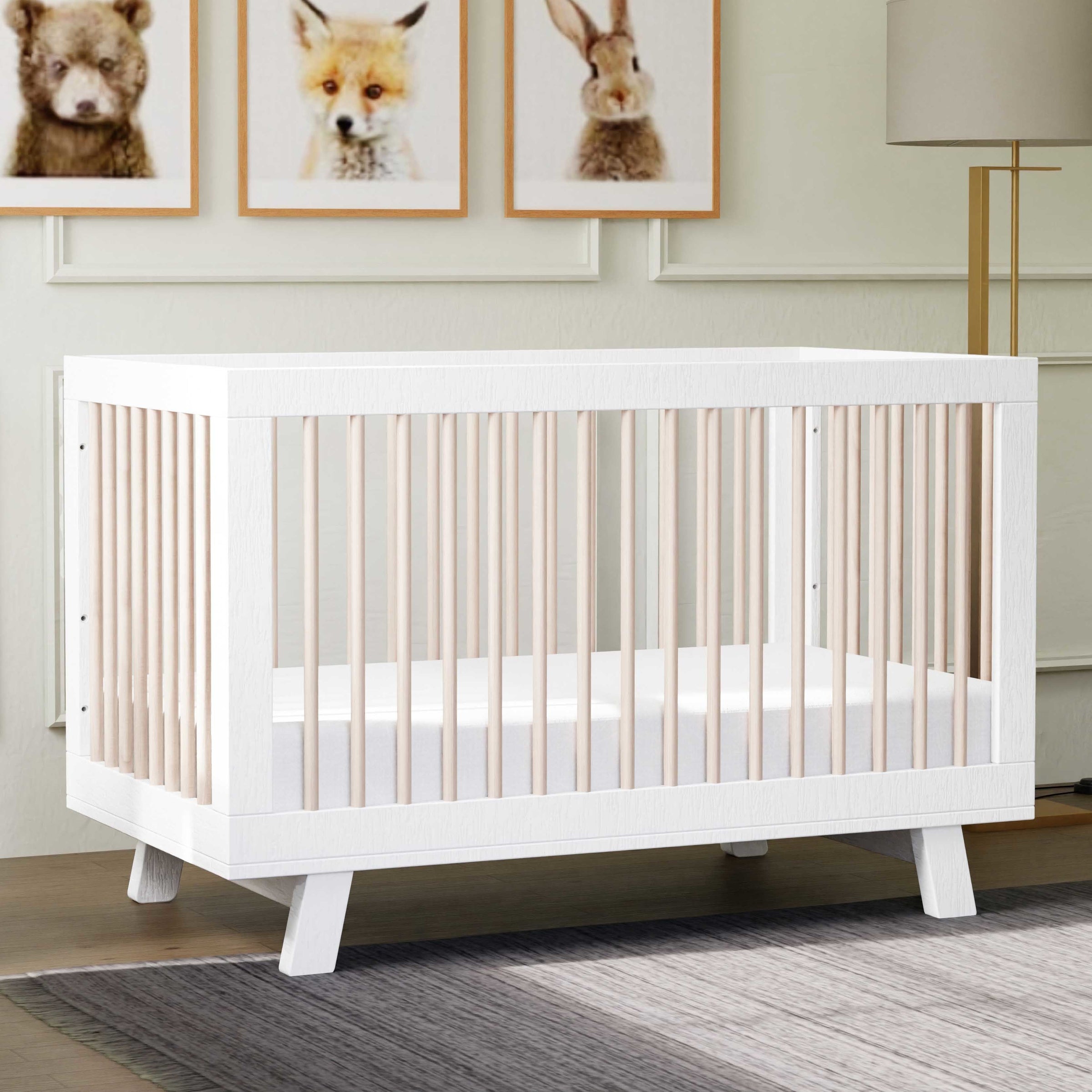 M4201WNX,Hudson 3-in-1 Convertible Crib w/ToddlerBedConversion Kit in White/Washed Natural