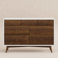 M15916RWNL,Palma 7-Drawer Double Dresser  Assembled in Warm White w/Natural Walnut