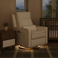 M23082BSCTB,Nate Berkus x Babyletto Sigi Pro Power Recliner in Perf Bronze Stripe Eco-Crossweave w/Toffee Base