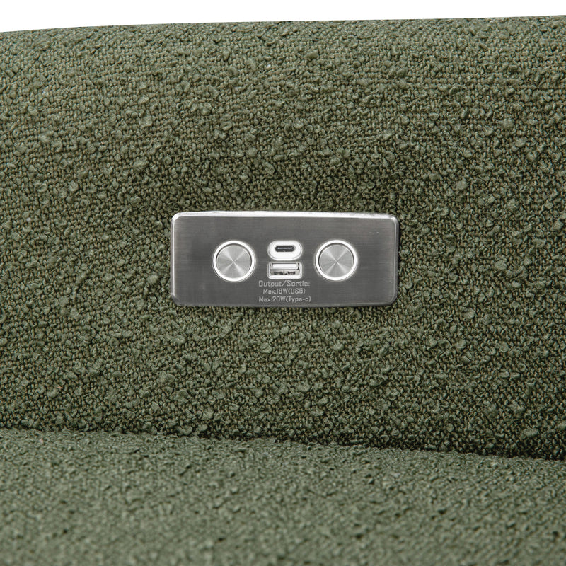 M11288OBLB,Kiwi Glider Recliner w/ Electronic Control and USB in Olive Boucle w/Light Wood Base