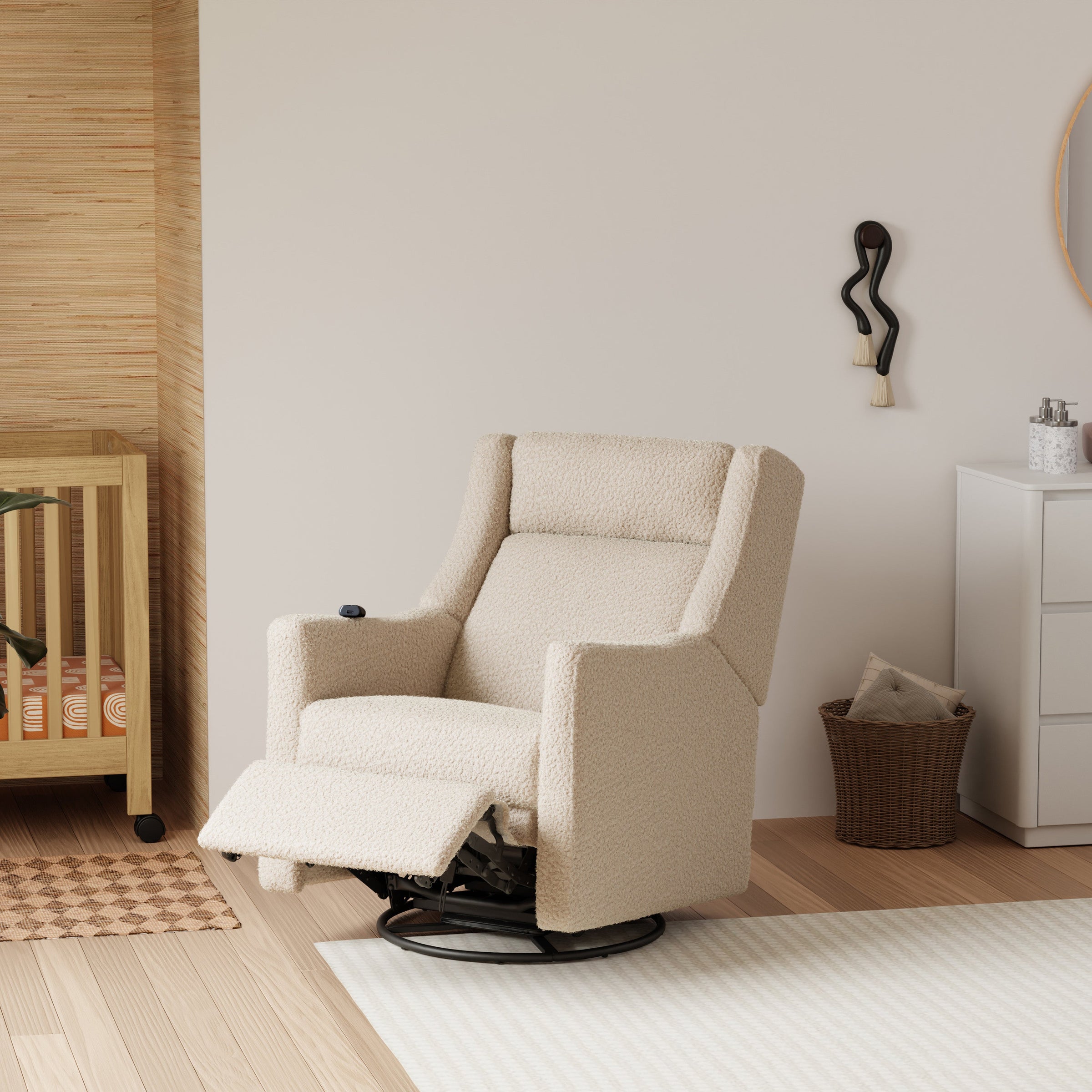 M11283AT,Kiwi Deluxe Power Glider Recliner w/Heat&Massage in Almond Teddy Loop