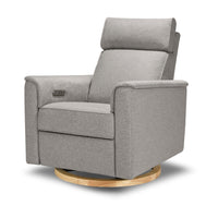 B17186PGEWLB,Willa Plus Power Glider Recliner w/ Power Headrest in Performance Grey Eco-Weave w/Light Wood Base