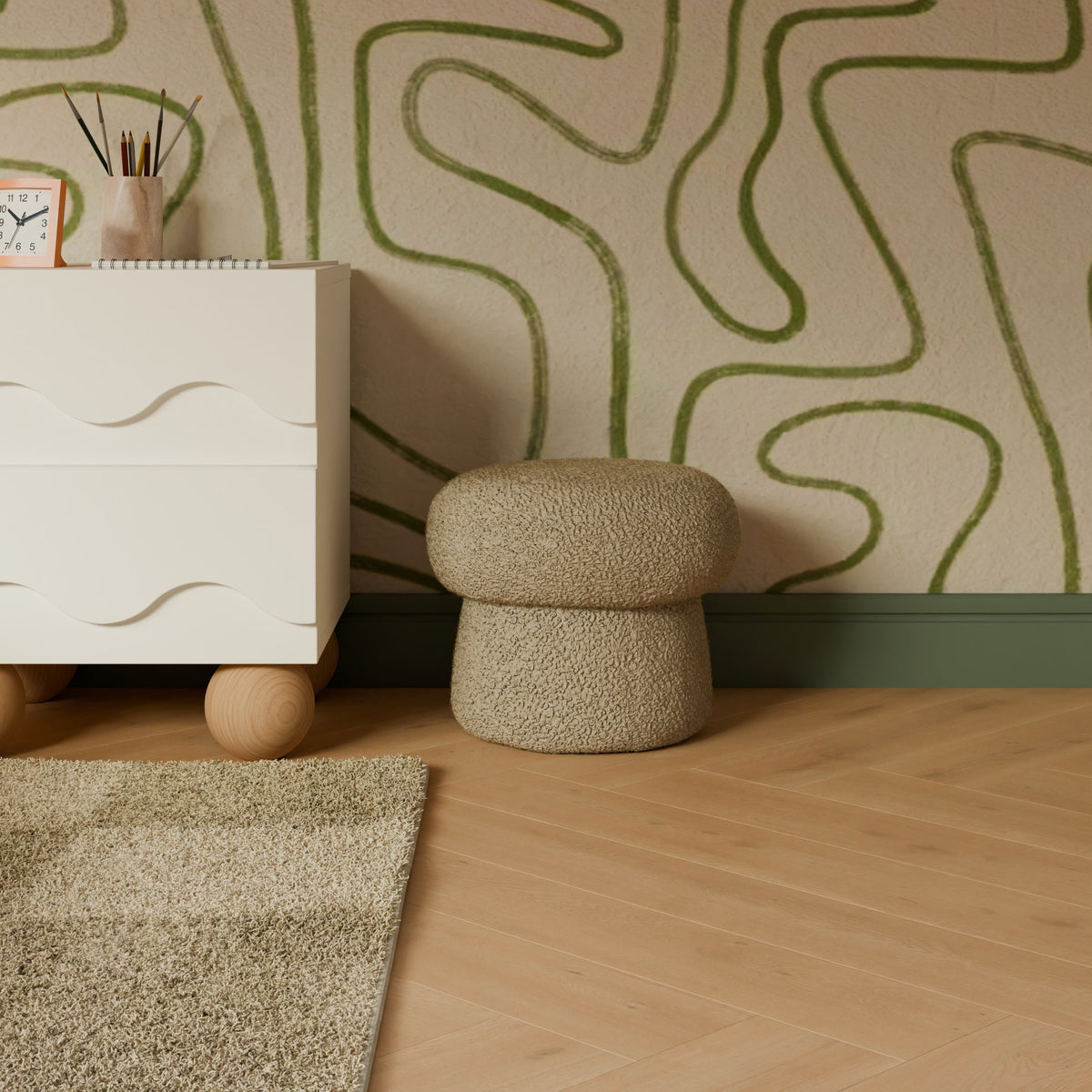 M31585LT,Mini Mushroom Pouf in Latte Teddy Loop