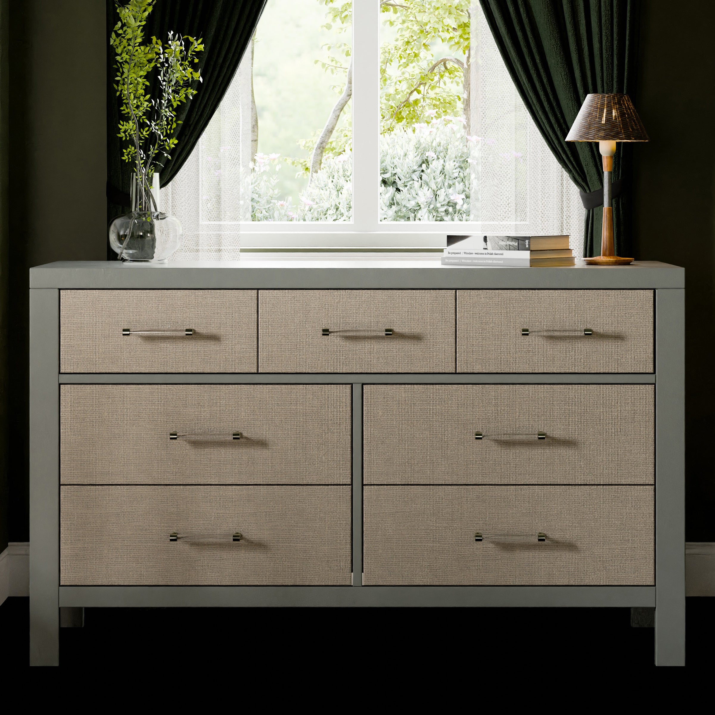 M24816FSPSEW,Eloise 7-Drawer Assembled Dresser in French Sage and Performance Sand Eco-Weave
