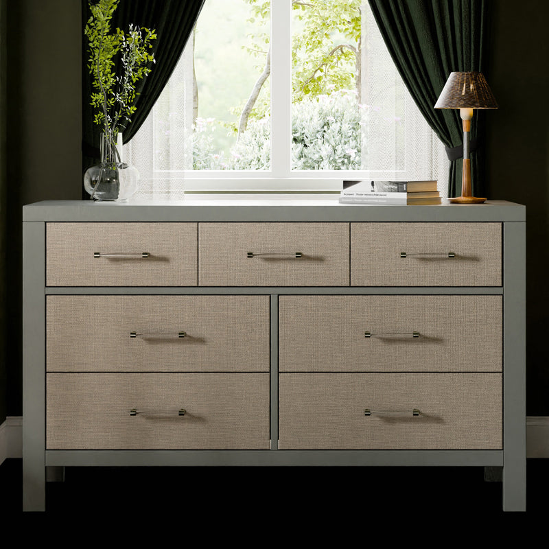 M24816FSPSEW,Eloise 7-Drawer Assembled Dresser in French Sage and Performance Sand Eco-Weave