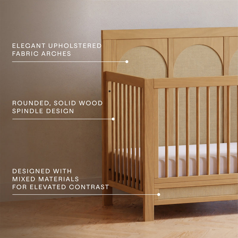 M24801HYPSEW,Eloise 4-in-1 Convertible Crib in Honey & Performance Sand Eco-Weave