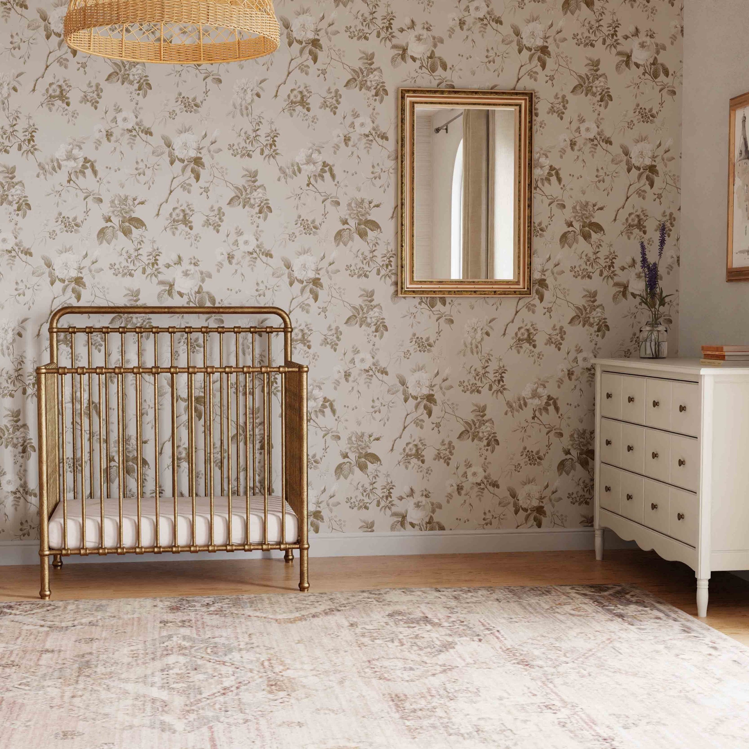 M15398VG,Winston 4-in-1 Convertible Mini Crib in Vintage Gold