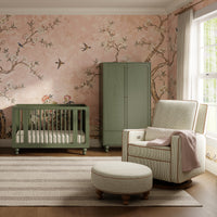M33385OSCTF,Nate Berkus x Babyletto Astre Ottoman in Perf Olive Stripe Eco-Crossweave w/Toffee feet