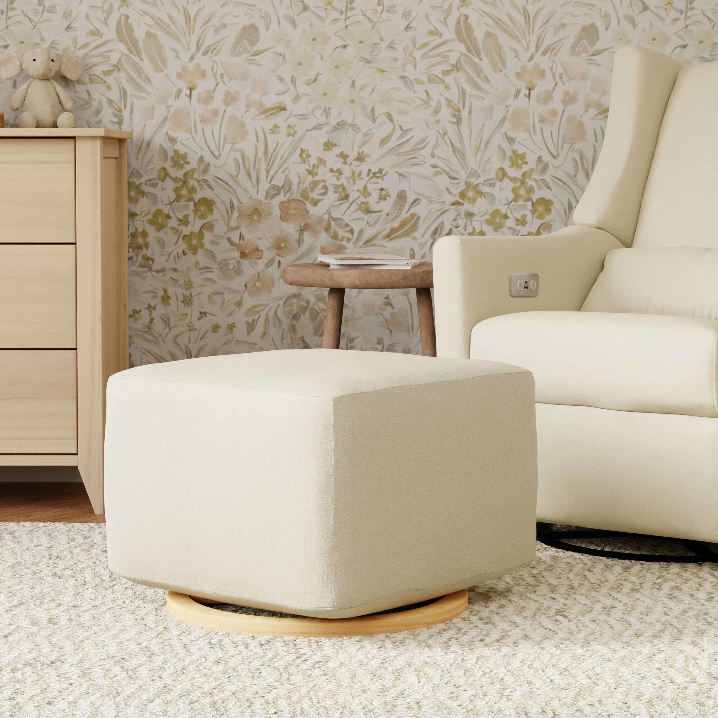 M26385PCMEWLB,Kiwi Gliding Ottoman in Performance Cream Eco-Weave w/ Light Wood Base