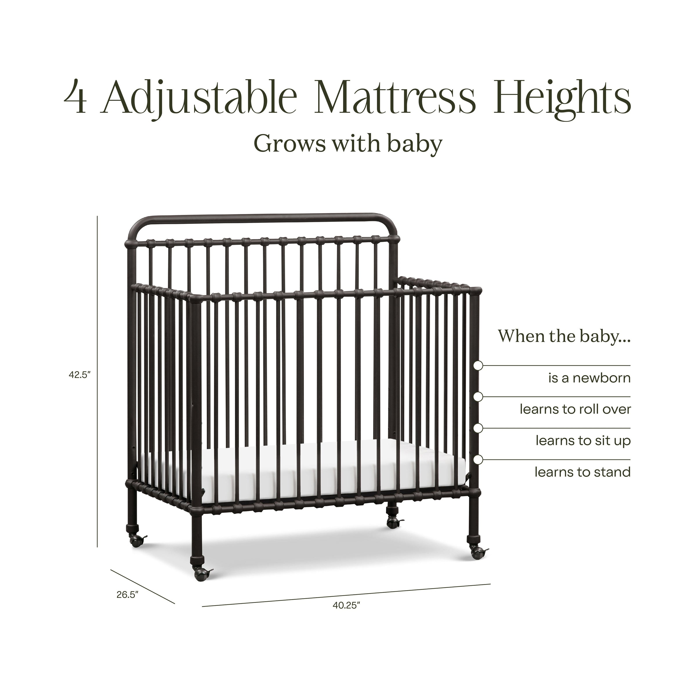 M15398UR,Winston 4-in-1 Convertible Mini Crib in Vintage Iron