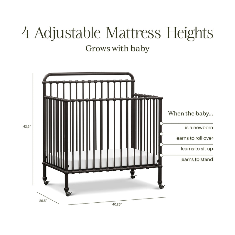 M15398UR,Winston 4-in-1 Convertible Mini Crib in Vintage Iron