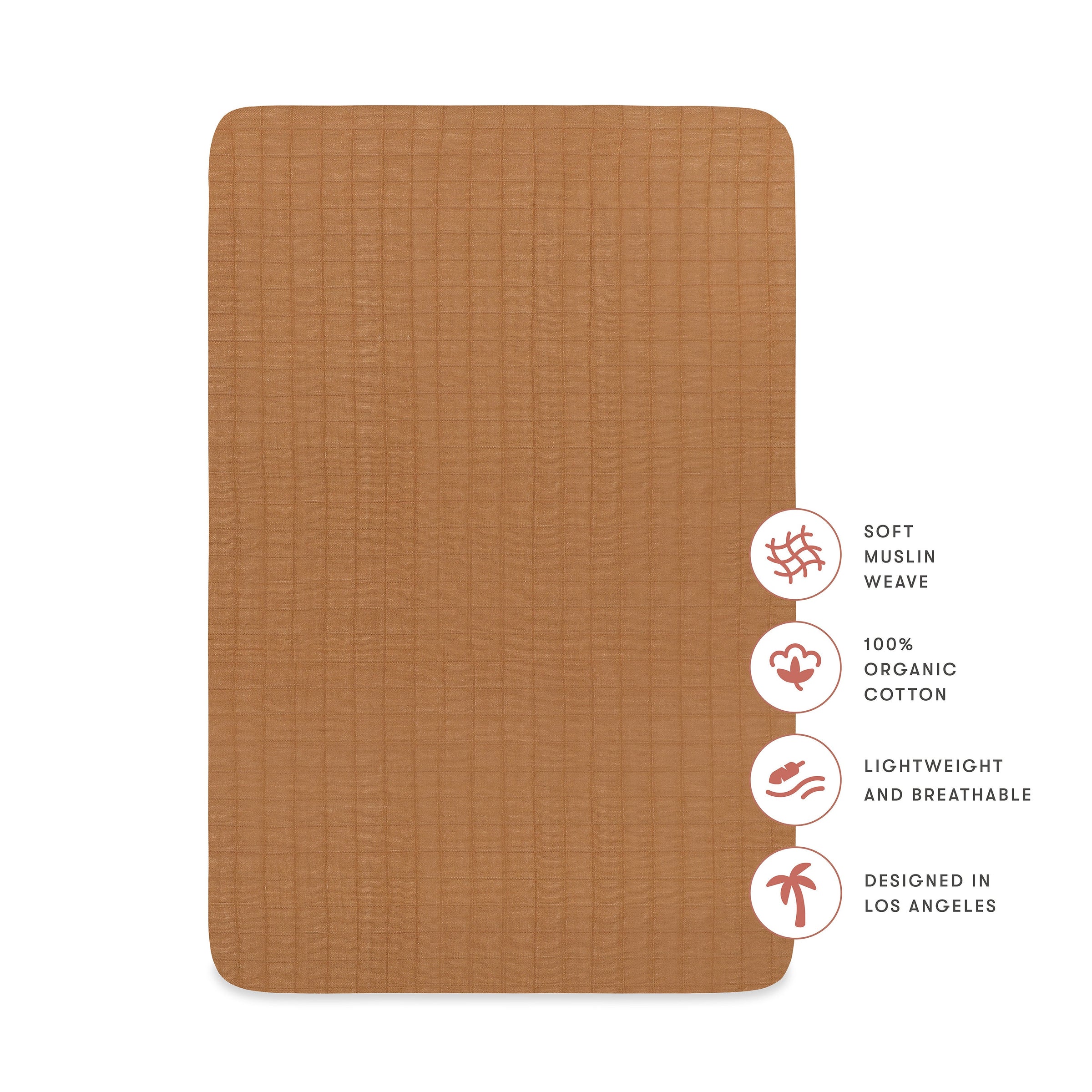 T29536BTS,Burnt Sienna Muslin Mini Crib Sheet in GOTS Certified Organic Cotton