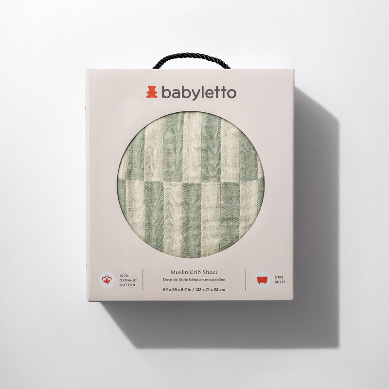 T30535,Moss Stripe Muslin Crib Sheet in GOTS Certified Organic Cotton