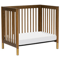 M12998NLGLD,Gelato 4-in-1 Convertible Mini Crib and Twin bed in Natural Walnut Finish with Gold Feet