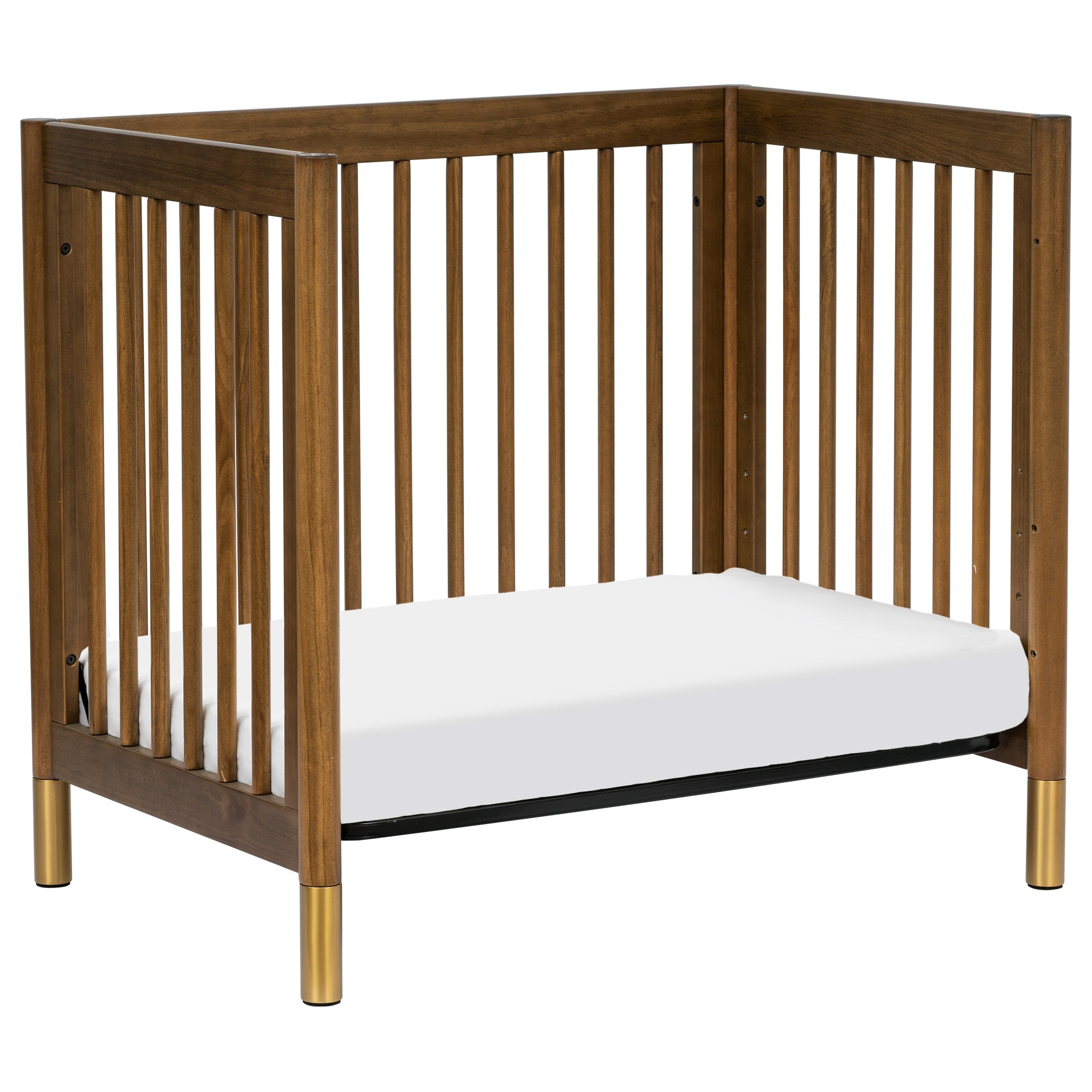 M12998NLGLD,Gelato 4-in-1 Convertible Mini Crib and Twin bed in Natural Walnut Finish with Gold Feet