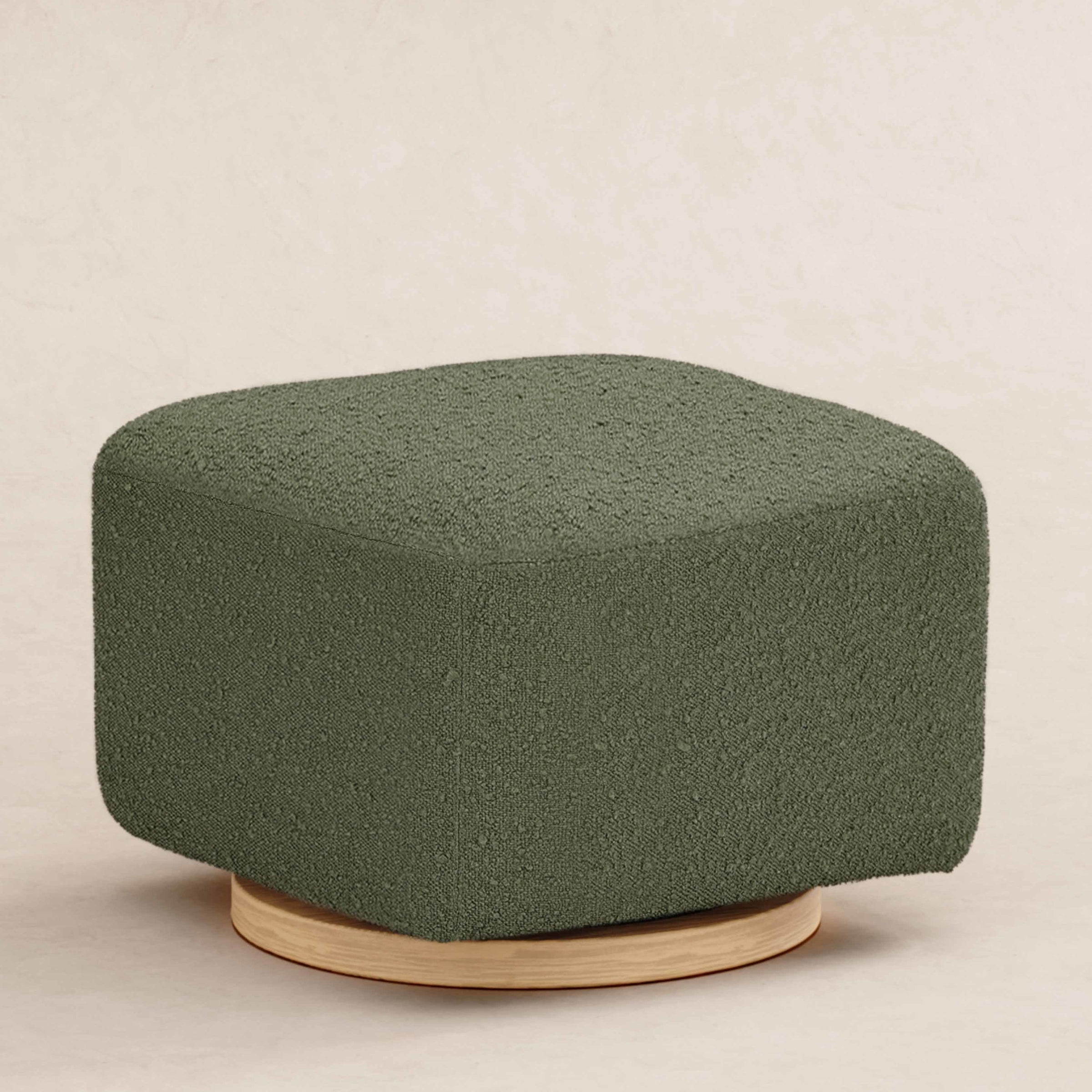 M26385OBLB,Kiwi Gliding Ottoman in Olive Boucle w/ Light Wood Base