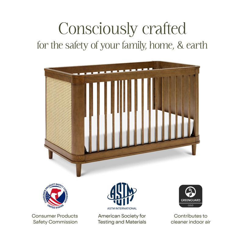 M23701NLBC,Marin with Cane 3-in-1 Convertible Crib in Natural Walnut and Blonde Cane