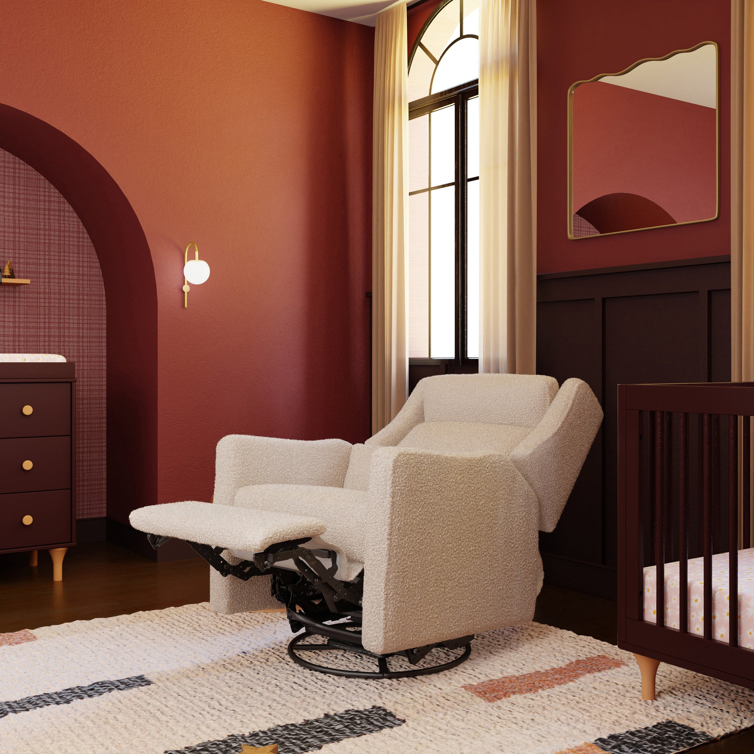 M11286AT,Kiwi Plus Power Glider Recliner w/ Power Headrest in Almond Teddy Loop