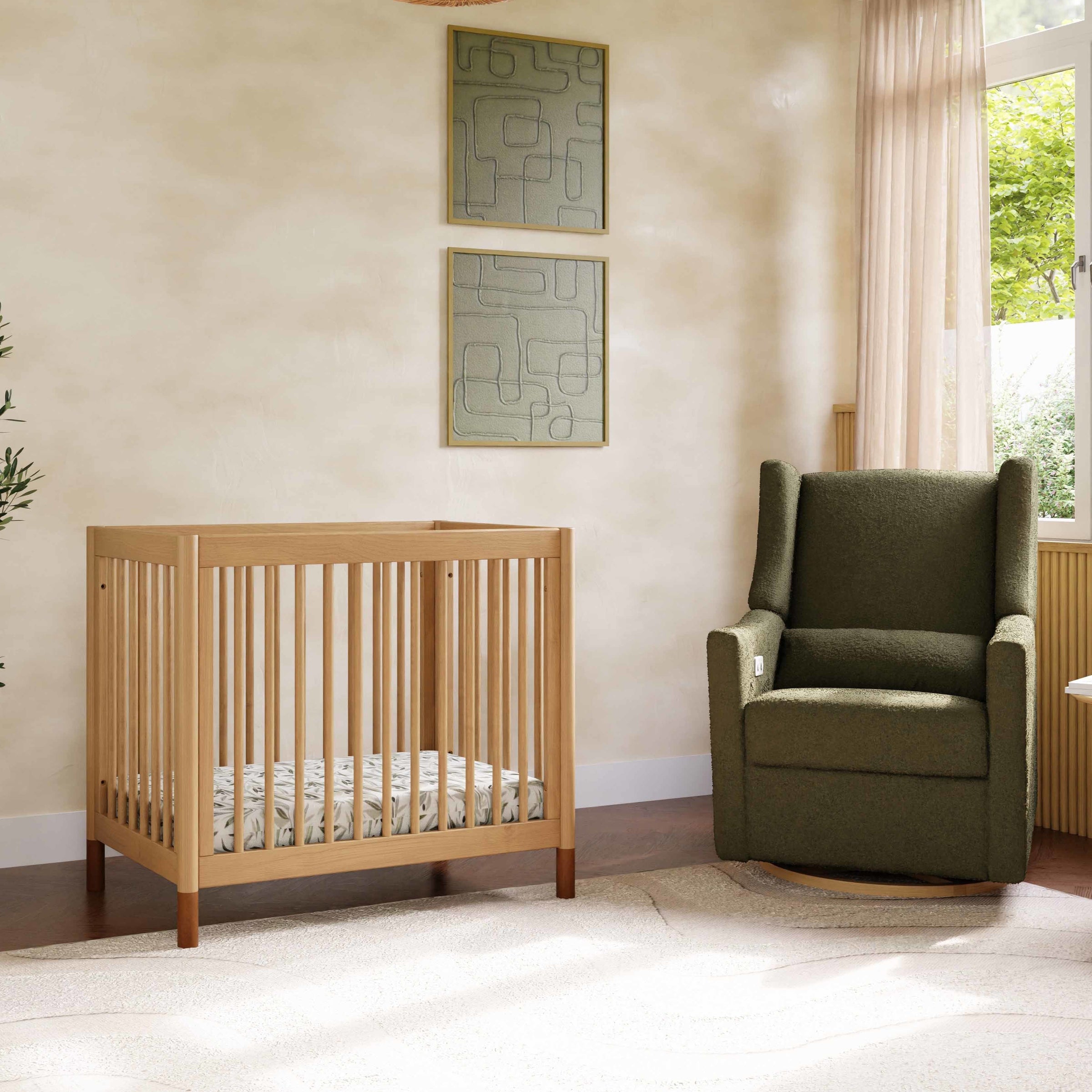 M12998HYVTL,Gelato 4-in-1 Convertible Mini Crib and Twin bed in Honey with Vegan Tan Leather Feet