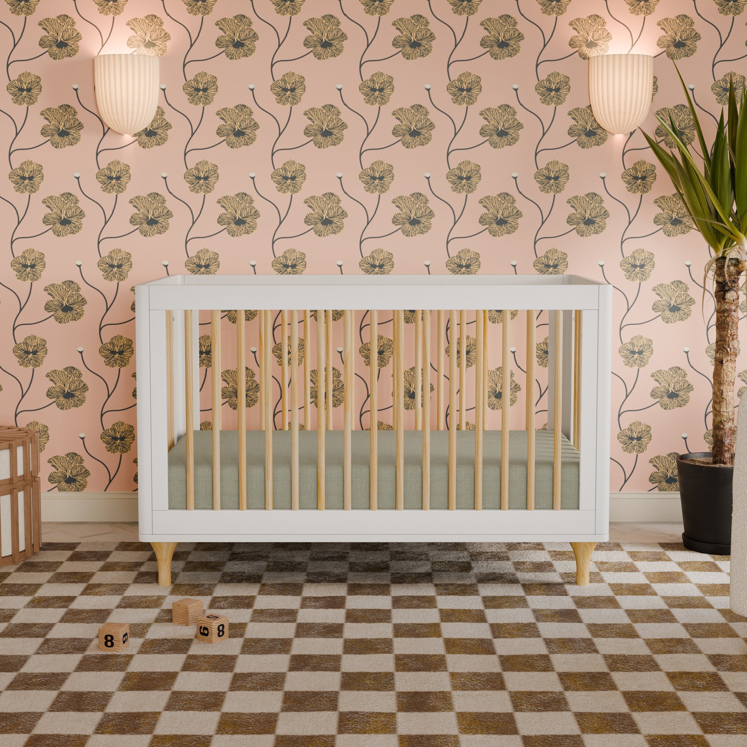 M9001WN,Lolly 3-in-1 Convertible Crib w/Toddler Bed Conversion Kit in White/Natural