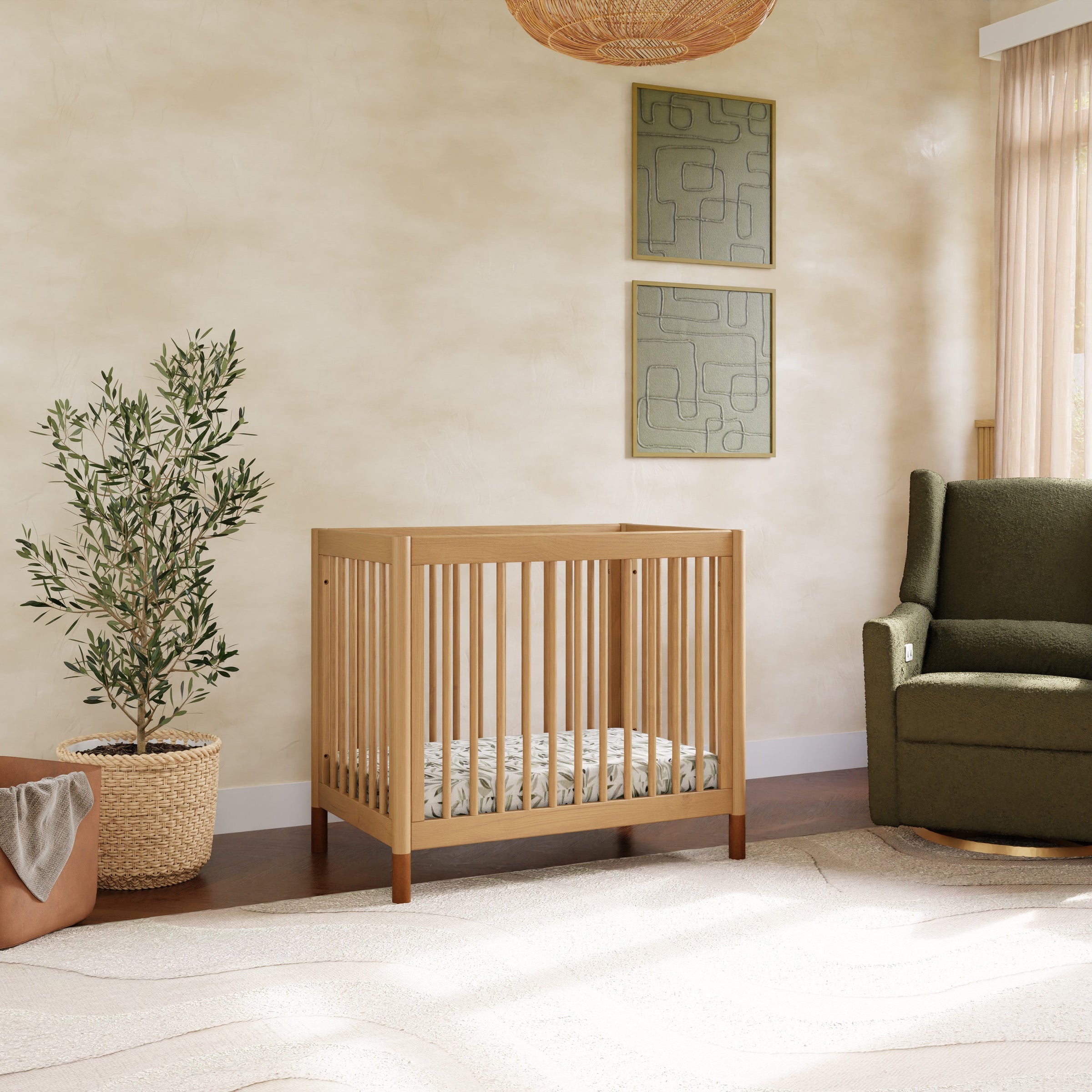 M12998HYVTL,Gelato 4-in-1 Convertible Mini Crib and Twin bed in Honey with Vegan Tan Leather Feet