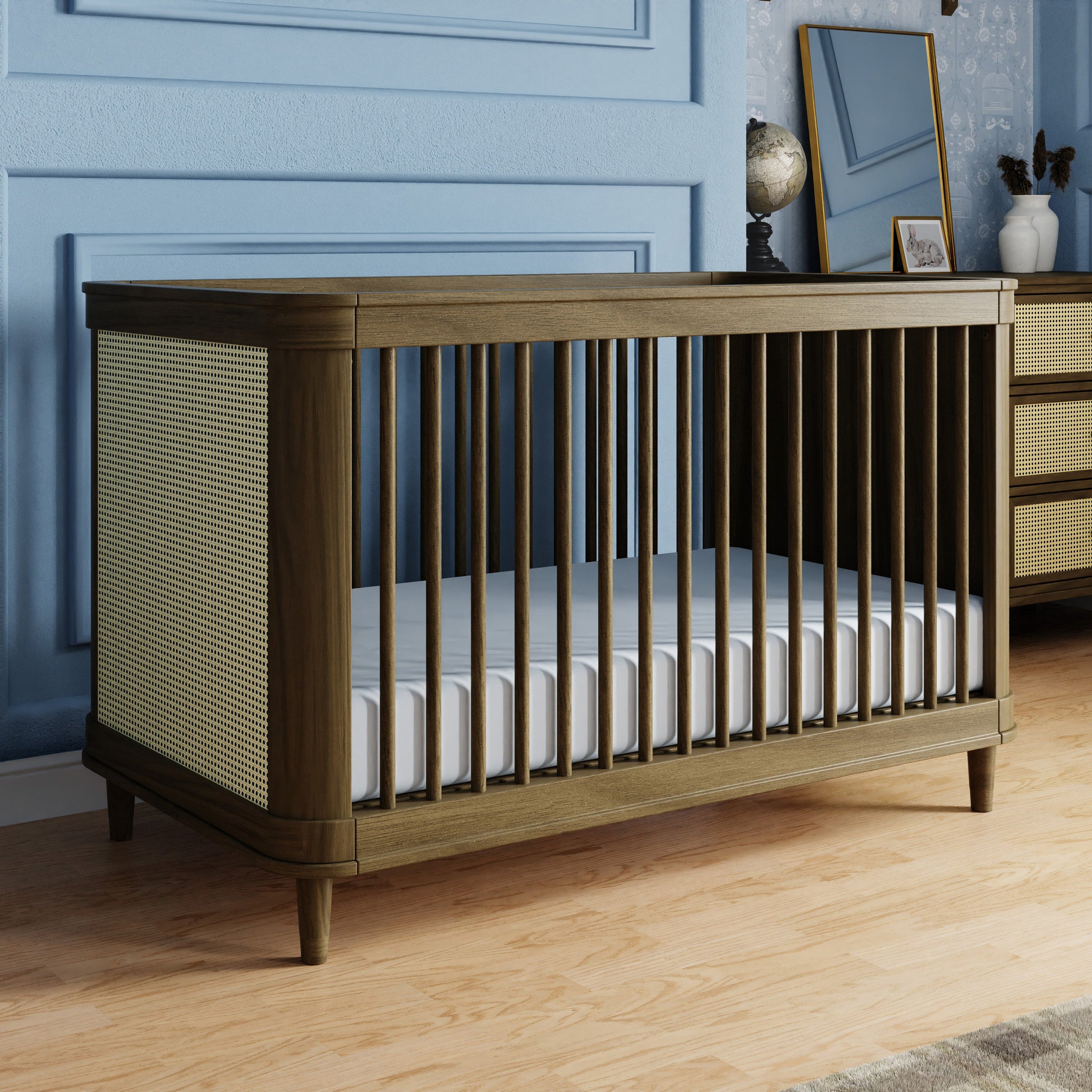 M23701NLBC,Marin with Cane 3-in-1 Convertible Crib in Natural Walnut and Blonde Cane
