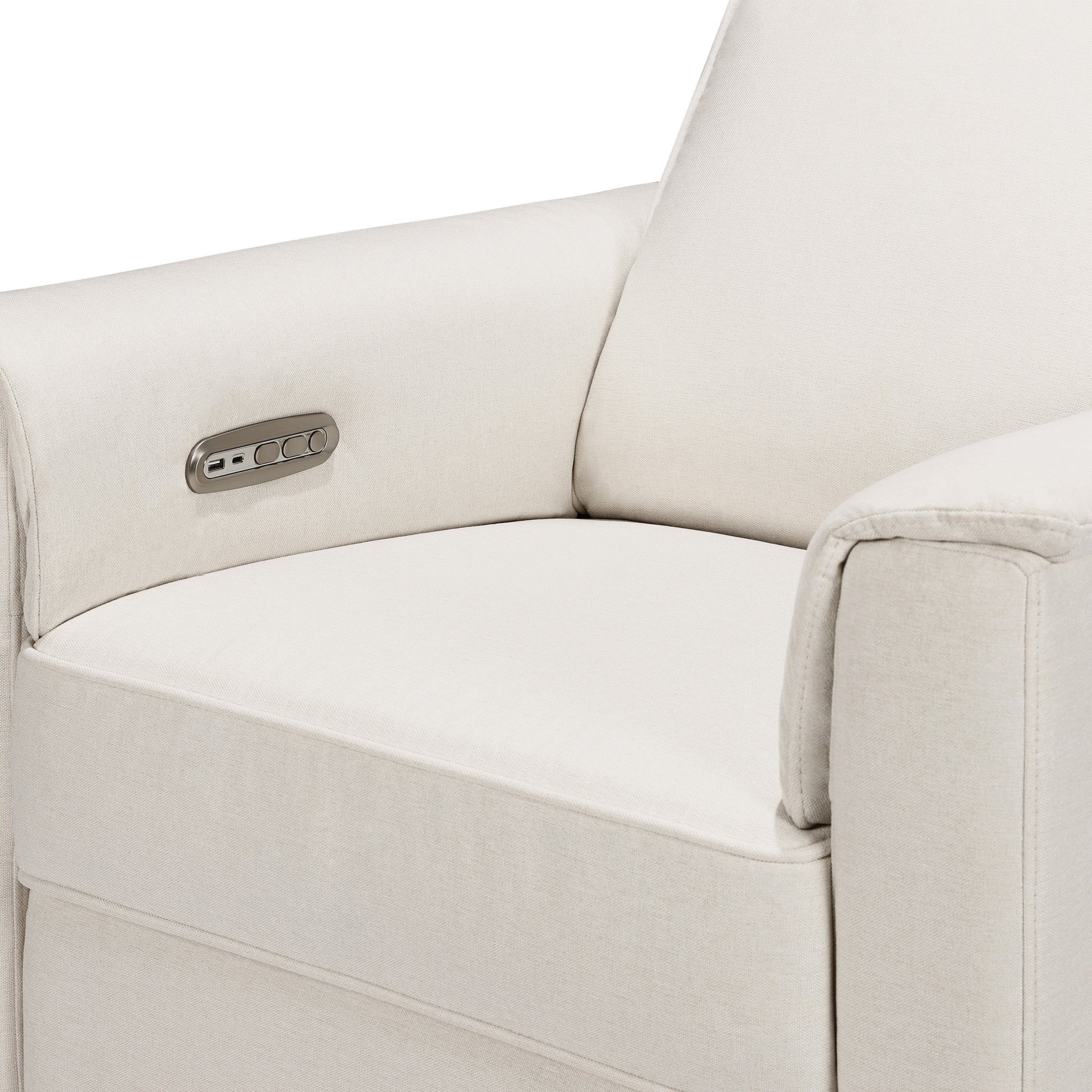 B17186PCMEWLB,Willa Plus Power Glider Recliner w/ Power Headrest in Performance Cream Eco-Weave w/Light Wood base
