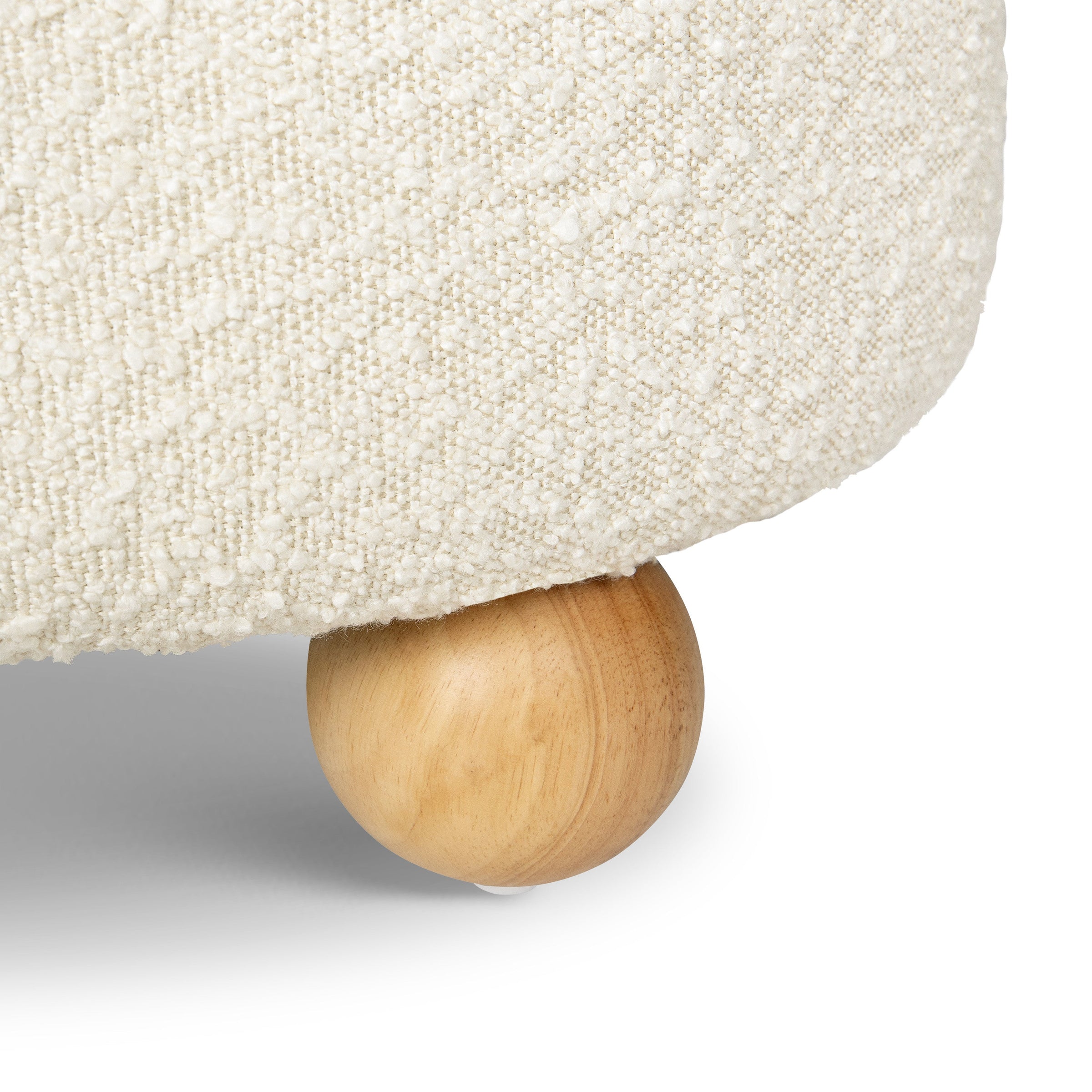 M30985PWBHF,Tuffet Storage Ottoman in Performance Ivory Boucle w/Honey Ball Feet