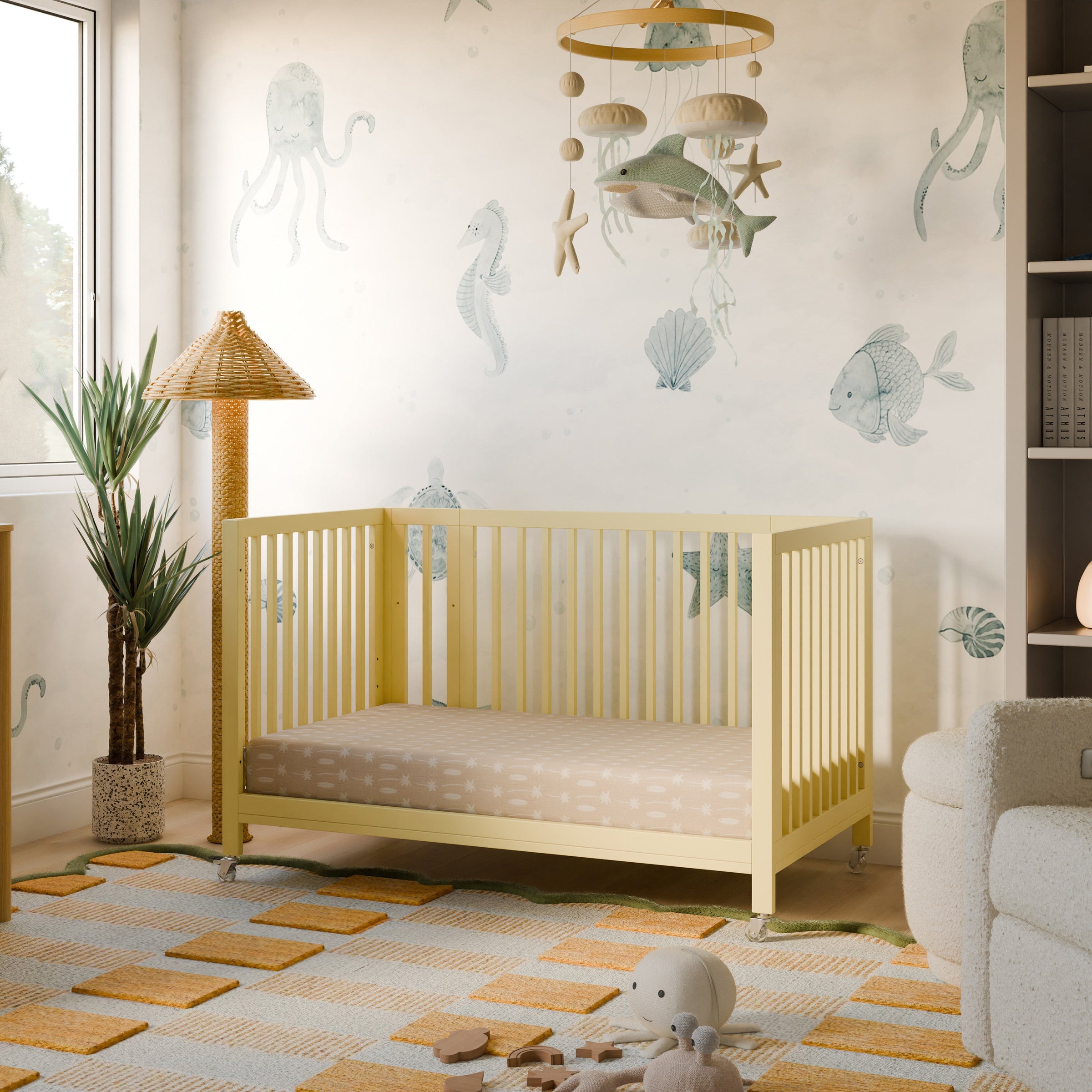 M30880PY,Rolli 9-in-1 Convertible All-Stages?? Crib w/ Bassinet & Toddler Bed Kits in Pale Yellow