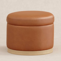 M22885TANLB,Naka Storage Ottoman in Vegan Tan Leather w/ Light Wood Base