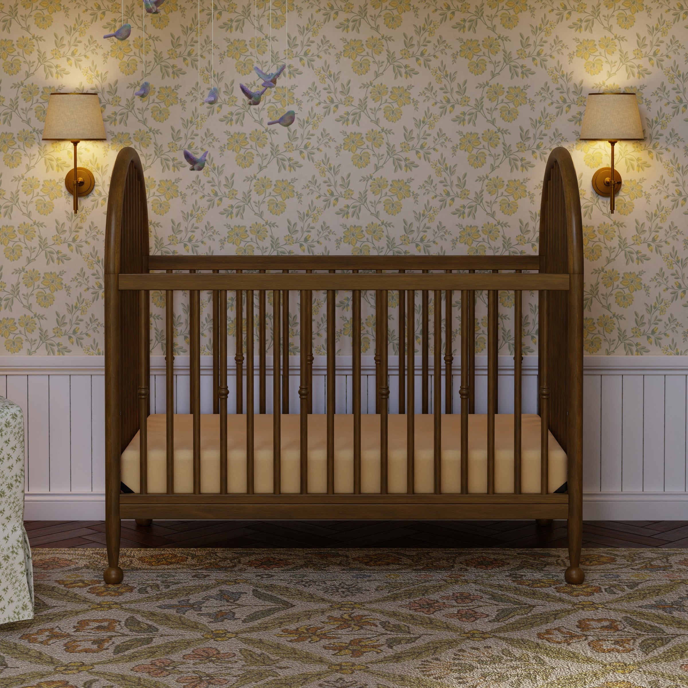 M31401NL,Alouette 3-in-1 Convertible Spindle Crib in Natural Walnut