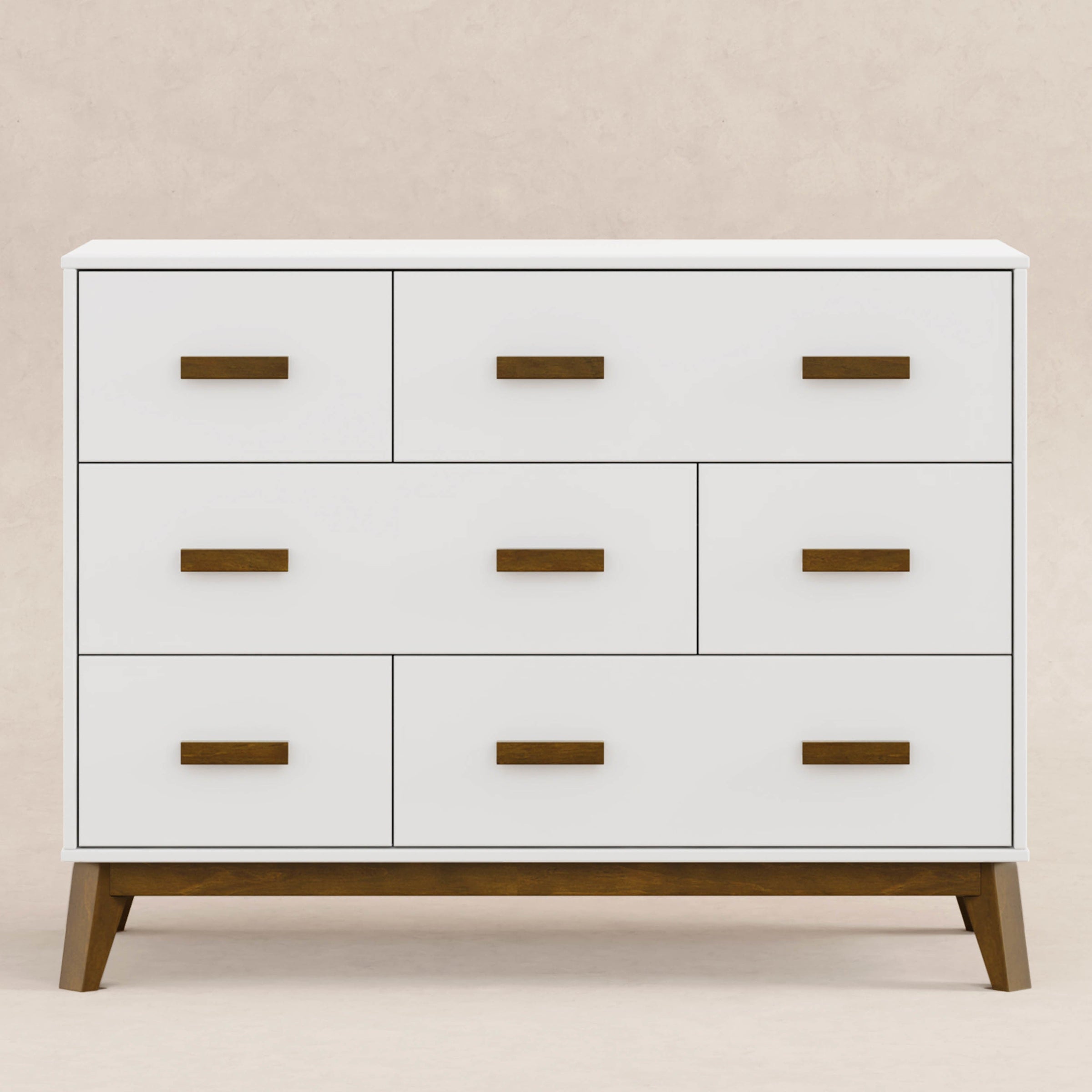 M5826WNL,Scoot 6-Drawer Dresser in White/Natural Walnut