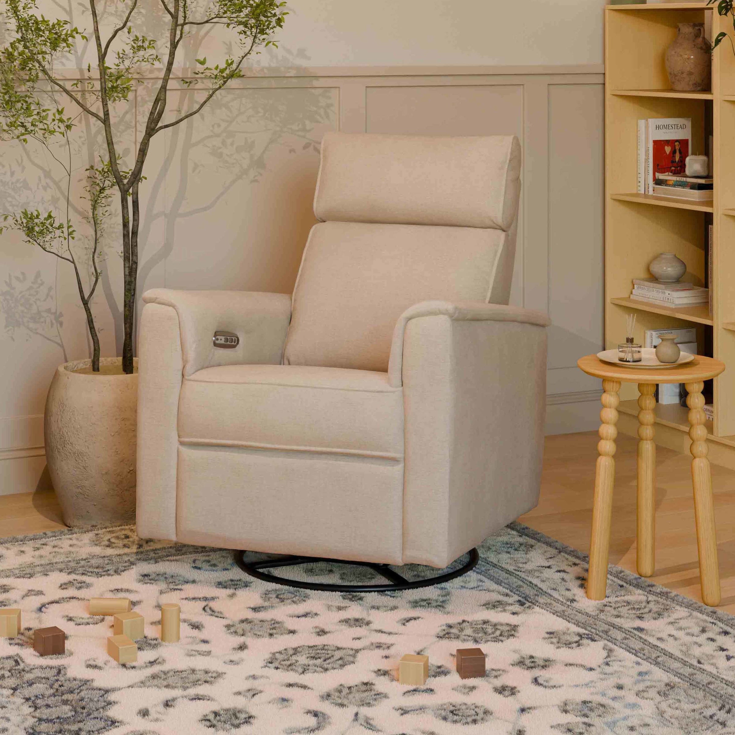 M17186PBEW,Willa Plus Power Glider Recliner w/ Power Headrest in Performance Beach Eco-Weave