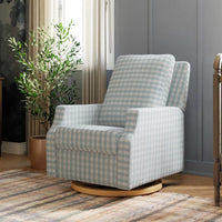 M22287BGHLB,Crewe Recliner and Swivel Glider in Blue Gingham with Light Wood Base