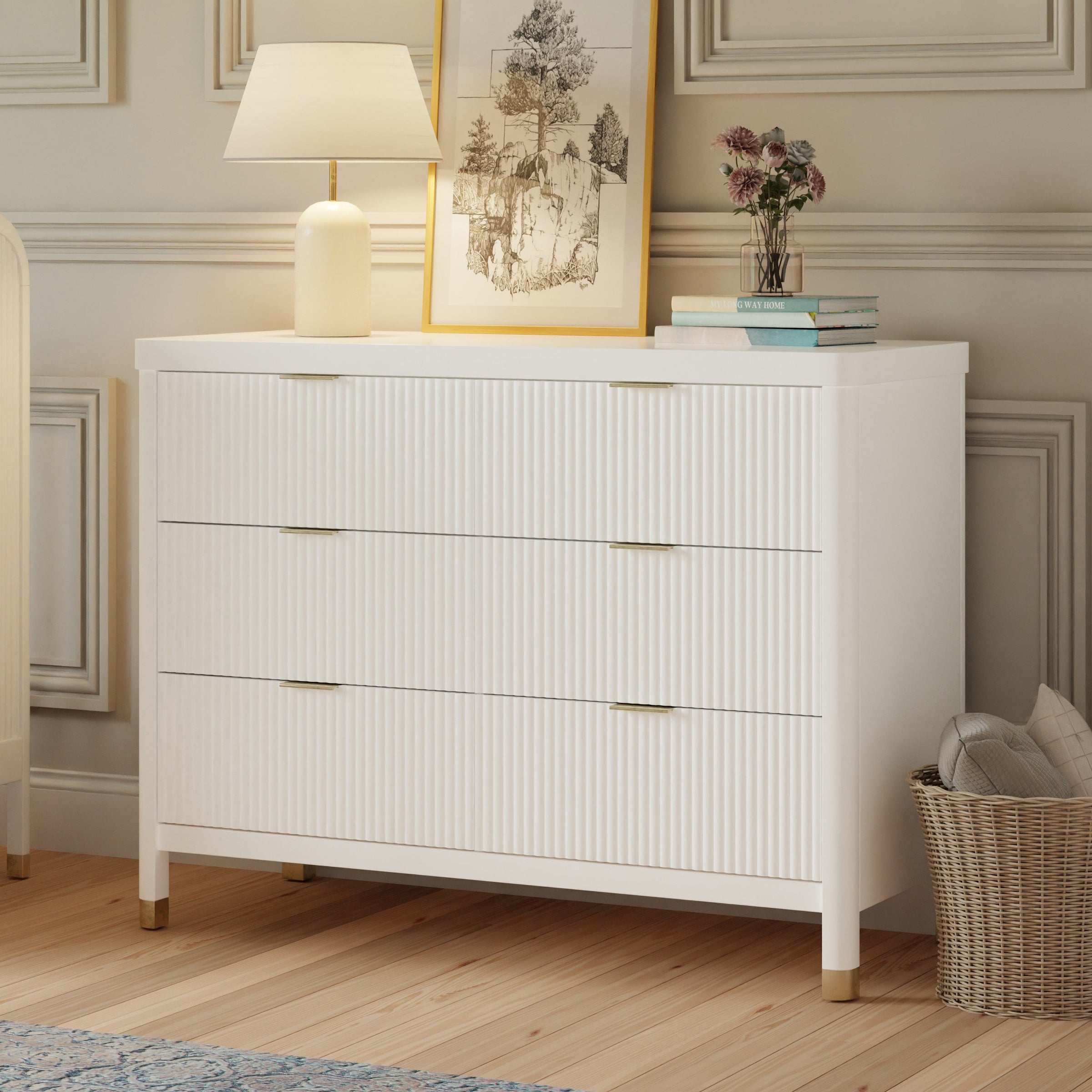 M26716RW,Brimsley 6-Drawer Assembled Dresser in Warm White