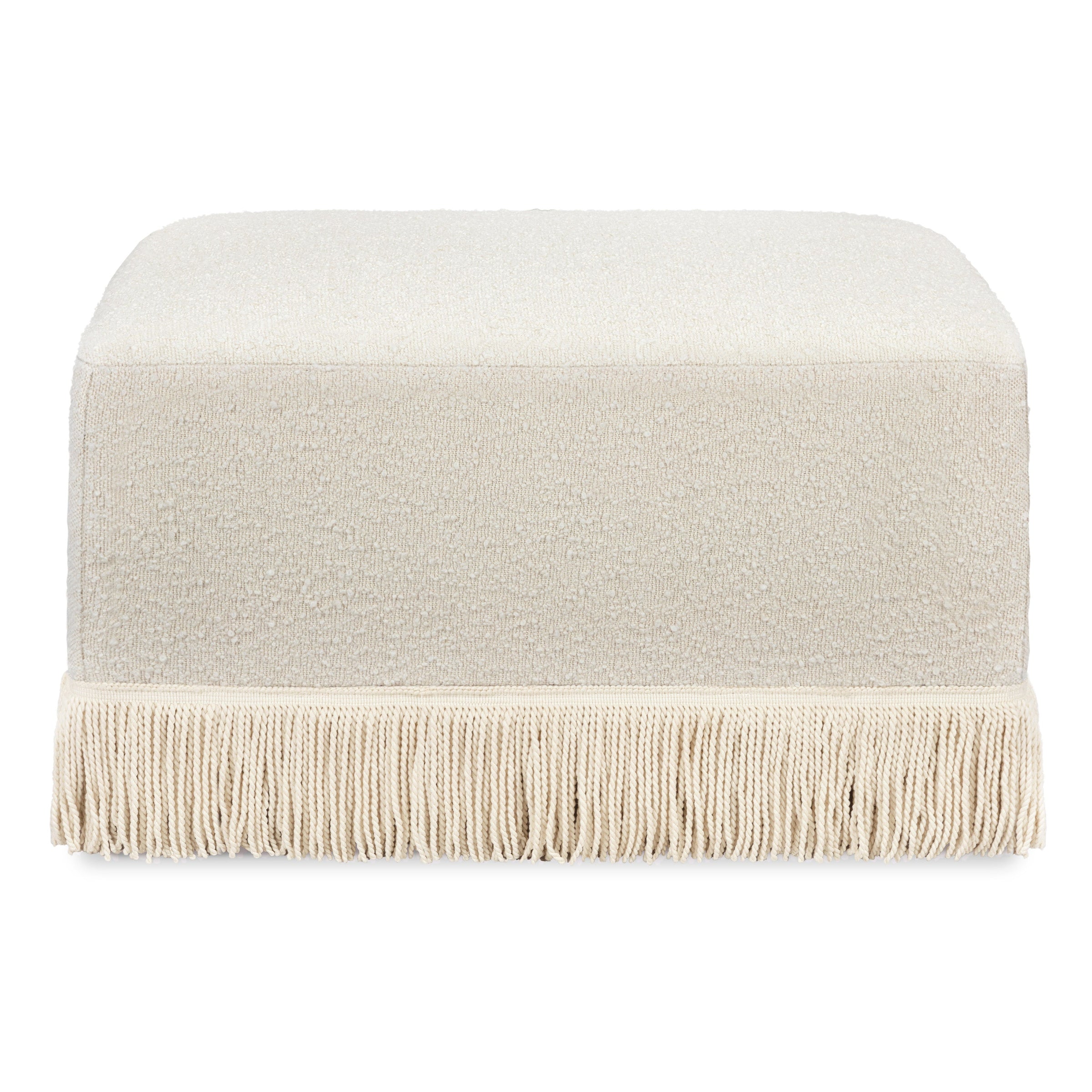 M21785WBIF,Crawford Gliding Ottoman in Ivory Boucle with Ivory Tassel Fringe