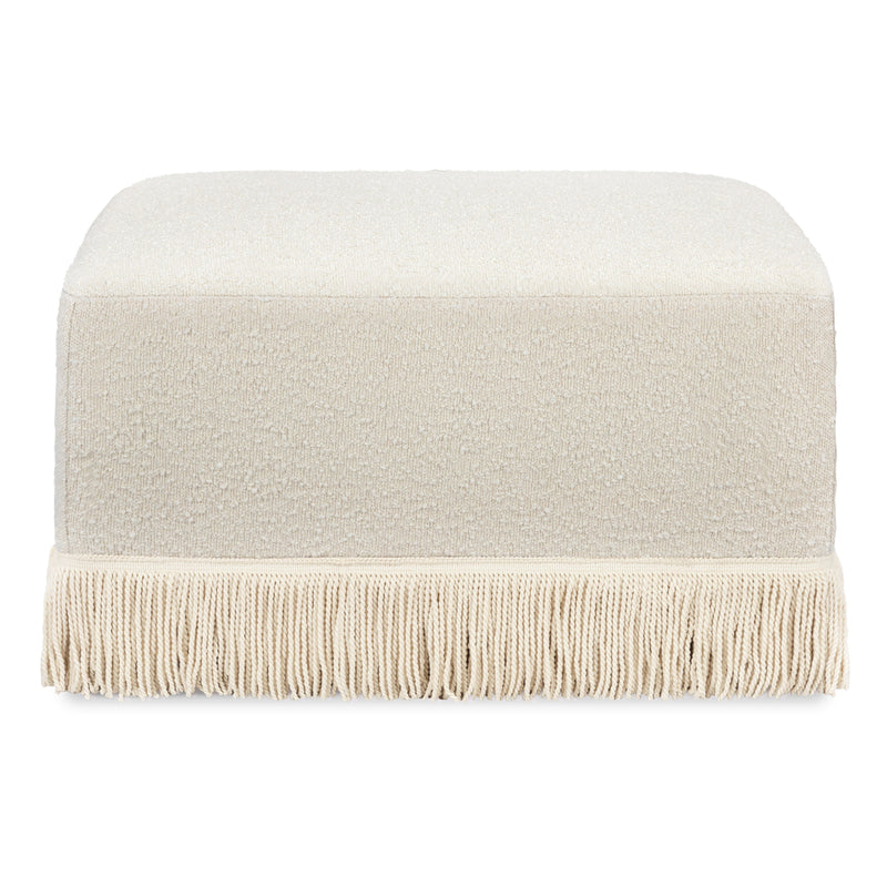 M21785WBIF,Crawford Gliding Ottoman in Ivory Boucle with Ivory Tassel Fringe