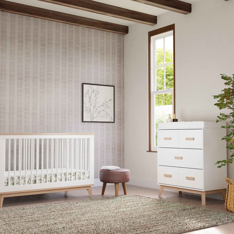 M5823WNX,Scoot 3-Drawer Changer Dresser in White/Washed Natural Finish