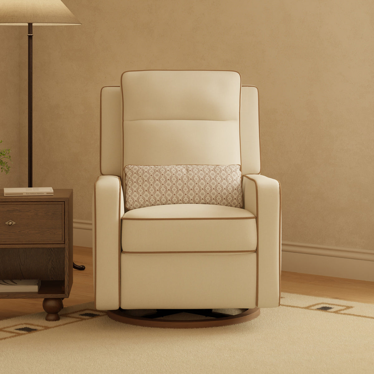 M23082PCMTB,Nate Berkus x Babyletto Sigi Pro Power Recliner in Performance Cream Linen w/Toffee Base