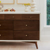 M15916RWNL,Palma 7-Drawer Double Dresser  Assembled in Warm White w/Natural Walnut