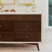 M15916RWNL,Palma 7-Drawer Double Dresser  Assembled in Warm White w/Natural Walnut