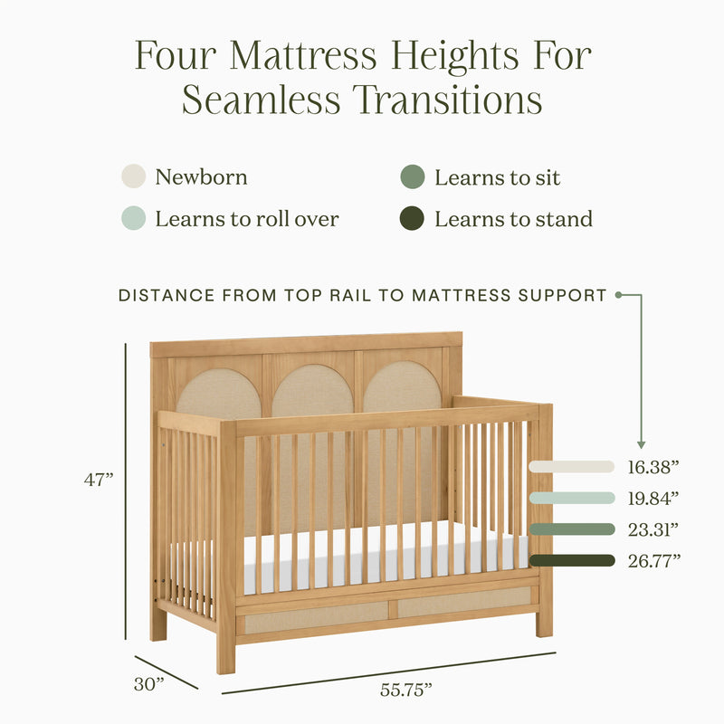 M24801HYPSEW,Eloise 4-in-1 Convertible Crib in Honey & Performance Sand Eco-Weave