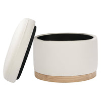 M22885PCMEWLB,Naka Storage Ottoman in Performance Cream Eco-Weave w/ Light wood base
