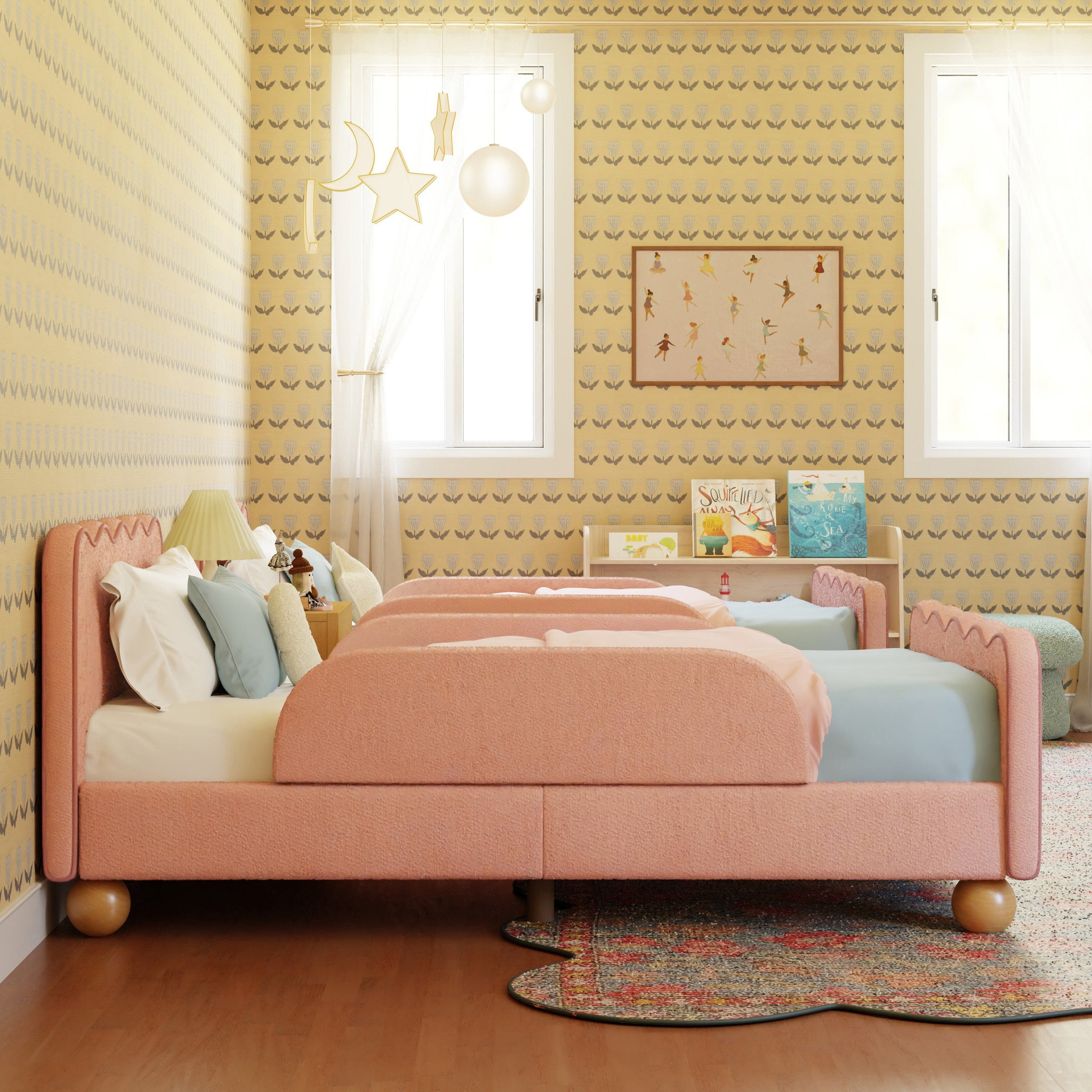 M32099PRSB,Upholstered Twin/Full Bed Guardrails in Performance Rose Boucle