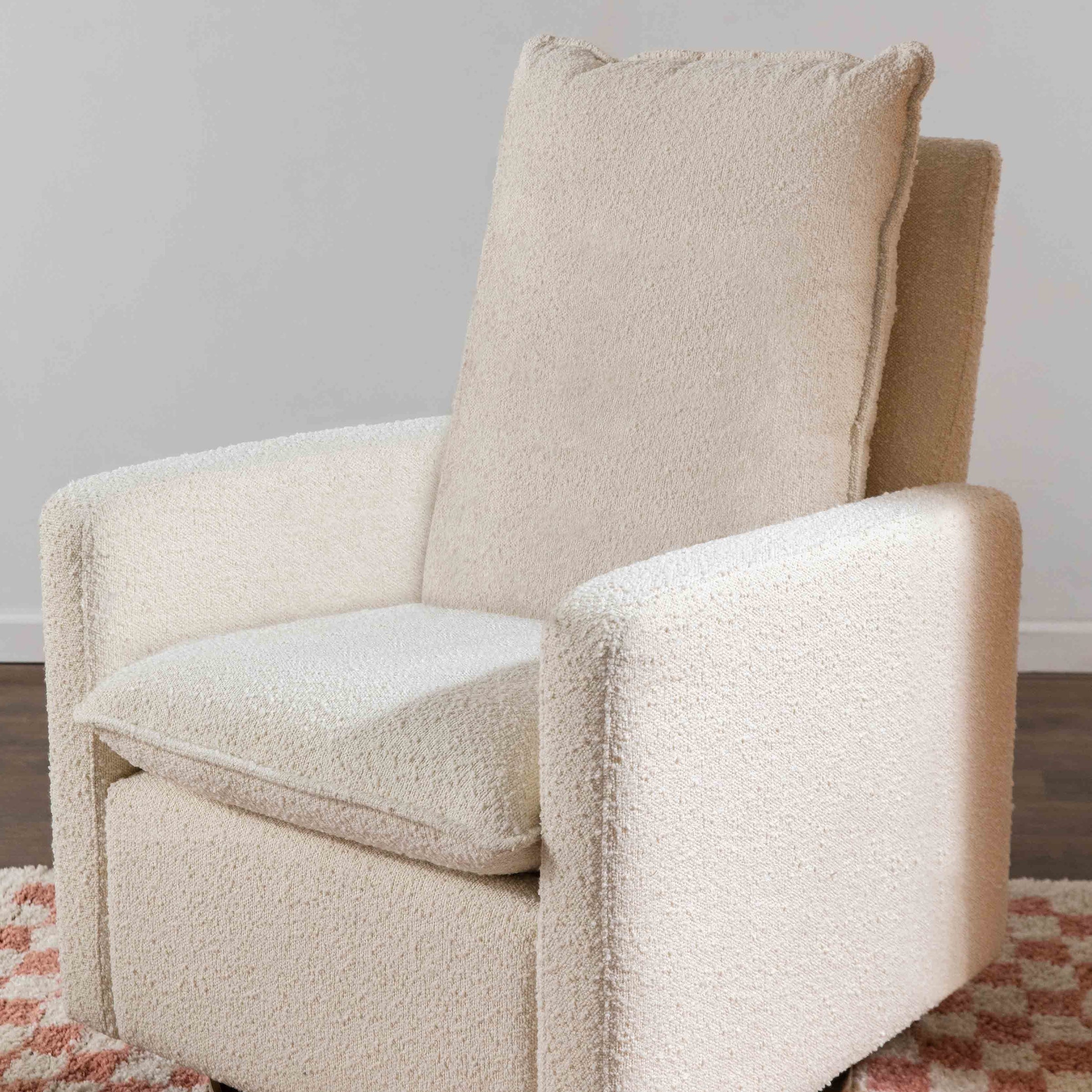 M20987WBG,Cali Pillowback Swivel Glider in Ivory Boucle w/ Gold Base