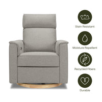 B17186PGEWLB,Willa Plus Power Glider Recliner w/ Power Headrest in Performance Grey Eco-Weave w/Light Wood Base