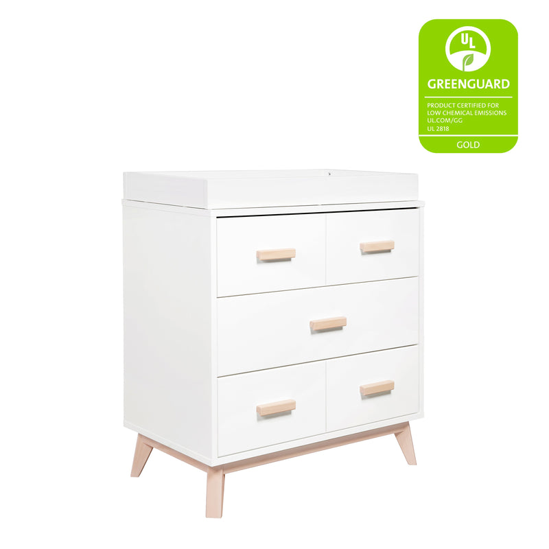 M5823WNX,Scoot 3-Drawer Changer Dresser in White/Washed Natural Finish